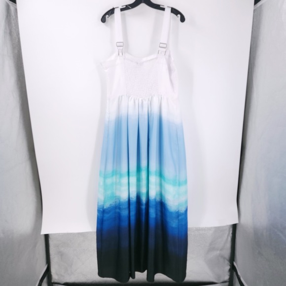 DKNY Sleeveless Printed Satin Maxi Dress Seafoam Ombre Adjustable Strap Womens L - Picture 7 of 10